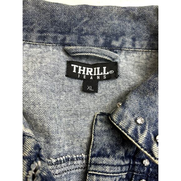 Thrill Blue Denim Jacket with Shiny Studs. Size XL NEW - Picture 6 of 12